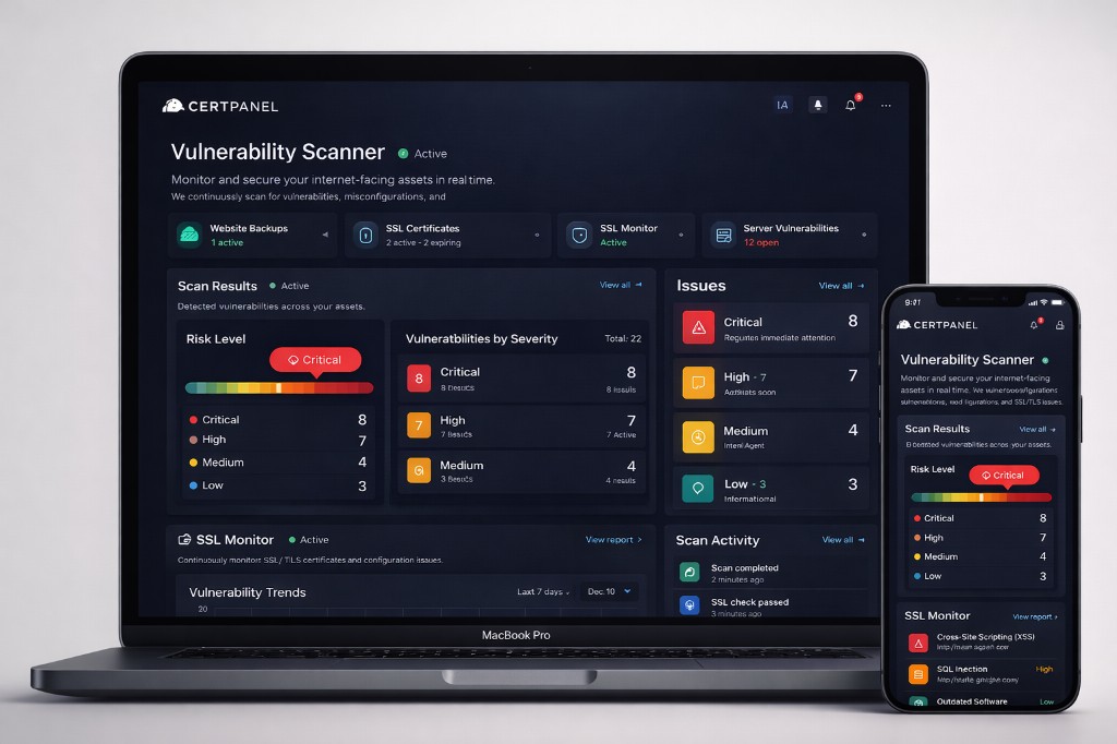 CertPanel — vulnerability scanner product (web and mobile)
